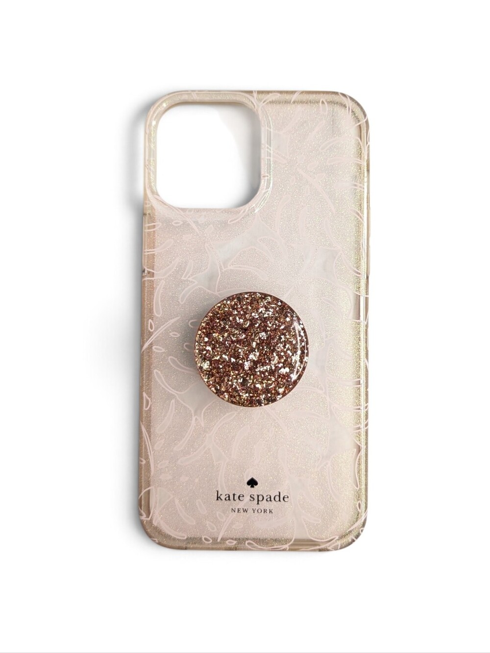 Kate Spade Glitter Palm Leaf iPhone 12 Pro Max Case Rose Gold Glitter Popsocket